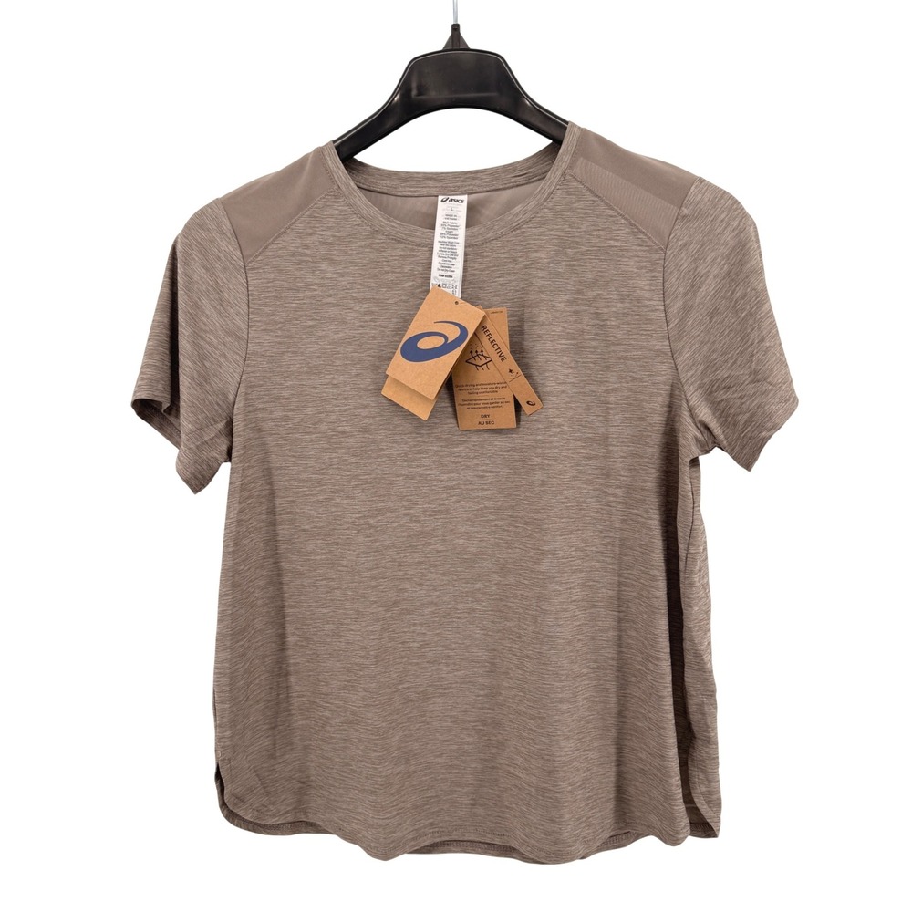 NEW Asics Seamless Performance T-Shirt Womens Large Taupe Brown Mesh Reflective